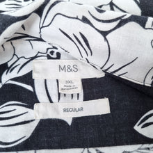Load image into Gallery viewer, M&S Hawaiian Shirt Men's Linen Cotton Black Aloha Regular Fit Short Sleeve 3XL