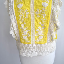 Load image into Gallery viewer, Zara Woman Embroidered Top Yellow Blouse Lace Floral Sleeveless Summer Medium