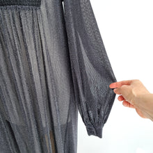 Load image into Gallery viewer, Zara Lurex Kaftan Dress Sparkly Sheer Midi Black Long Sleeves Party Boho Medium