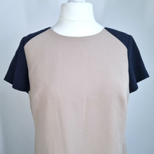 Load image into Gallery viewer, M&S Woman Shift Dress UK 16 Colour Block Beige Navy Smart Work Office Lined