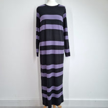 Load image into Gallery viewer, ASOS Design Maxi Dress UK 12 Black Purple Striped Long Sleeves T-shirt Grunge