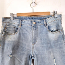 Load image into Gallery viewer, Zara Ripped Distressed Skinny Jeans Paint Splattered Light Blue Wash Ankle Mid Rise 14