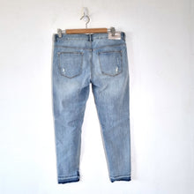 Load image into Gallery viewer, Zara Ripped Distressed Skinny Jeans Paint Splattered Light Blue Wash Ankle Mid Rise 14