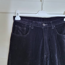 Load image into Gallery viewer, River Island Velvet Trousers Jeans Black Tapered High Waist Pockets Pants Retro 32'' Regular