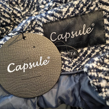 Load image into Gallery viewer, NEW Capsule Tweed Biker Jacket Faux Leather Quilted Navy Black Wool Mix Bomber 12 14