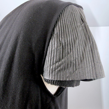 Load image into Gallery viewer, Maje T-shirt Leather Pleated Sleeves Gothic Top Black Scoop Cowl Neck 2 Medium