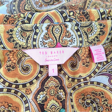 Load image into Gallery viewer, Ted Baker Blouse Paisley Ornate Baroque Print Chain Gold Mint Top Shirt 8