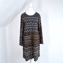 Load image into Gallery viewer, Gudrun Sjoden Dress Tunic Woven Cotton Lagenlook Aztec Long Sleeves Pocket Small