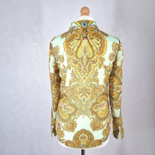 Load image into Gallery viewer, Ted Baker Blouse Paisley Ornate Baroque Print Chain Gold Mint Top Shirt 8