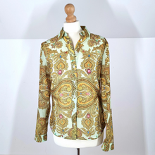 Load image into Gallery viewer, Ted Baker Blouse Paisley Ornate Baroque Print Chain Gold Mint Top Shirt 8