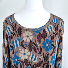 Load image into Gallery viewer, Gudrun Sjoden Top T-shirt Long Sleeves Floral Print Brown Scoop Waterfall Small