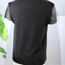 Load image into Gallery viewer, Maje T-shirt Leather Pleated Sleeves Gothic Top Black Scoop Cowl Neck 2 Medium