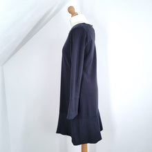 Load image into Gallery viewer, ME+EM Dress Long Sleeves Skater Navy Blue Flared Cocktail Work Knee Length 10