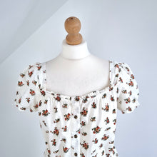 Load image into Gallery viewer, M&S Dress Midi Pockets Floral Milkmaid Sweetheart Ivory 100% Cotton A Line 12