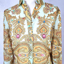 Load image into Gallery viewer, Ted Baker Blouse Paisley Ornate Baroque Print Chain Gold Mint Top Shirt 8