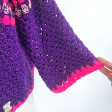 Load image into Gallery viewer, Handmade Crochet Jumper Purple Pink Oversized Chunky Knit Granny 3/4 Sleeve XXL