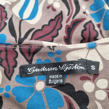 Load image into Gallery viewer, Gudrun Sjoden Top T-shirt Long Sleeves Floral Print Brown Scoop Waterfall Small