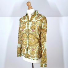 Load image into Gallery viewer, Ted Baker Blouse Paisley Ornate Baroque Print Chain Gold Mint Top Shirt 8
