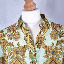 Load image into Gallery viewer, Ted Baker Blouse Paisley Ornate Baroque Print Chain Gold Mint Top Shirt 8