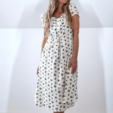 Load image into Gallery viewer, M&S Dress Midi Pockets Floral Milkmaid Sweetheart Ivory 100% Cotton A Line 12