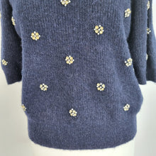 Load image into Gallery viewer, Boden Embellished Fluffy T-Shirt Top Navy Short Sleeves Wool Alpaca Knit Medium
