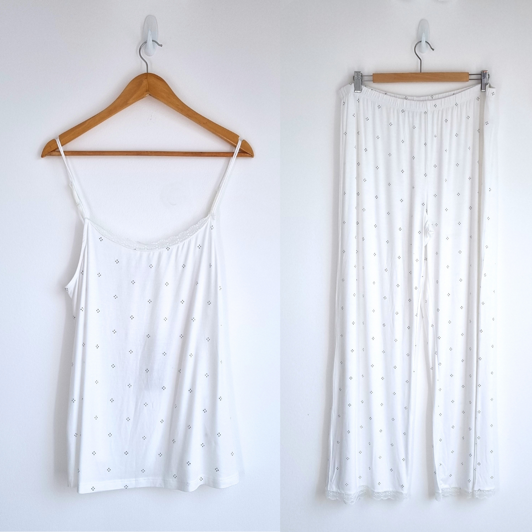NEW White Company Pyjamas Set Trousers Cami Jersey Ivory Modal Lace Dot PJ XL