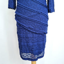 Load image into Gallery viewer, Reiss Lace Bodycon Dress UK 12 Navy Blue Ruched Occasion Evening Knee Length

