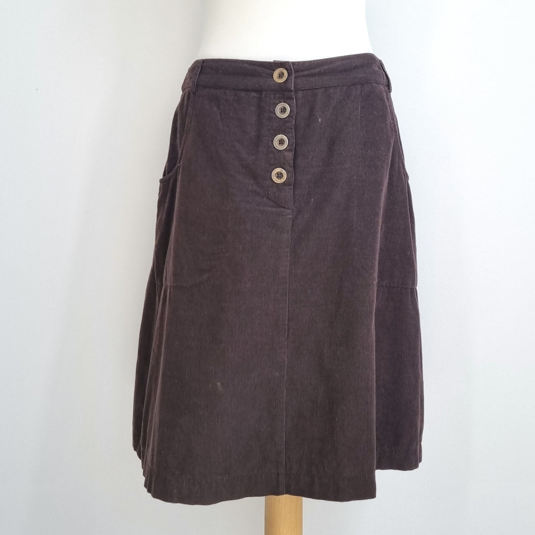 Nomads Corduroy Skirt Brown A Line Knee Length Pockets Lined Buttons Cotton 10