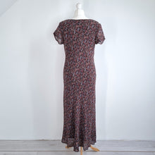 Load image into Gallery viewer, Vintage St Michael Dress Maxi 90s Slip Brown Bias Cut Ditsy Floral Print 12 14
