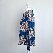 Load image into Gallery viewer, Monsoon Linen Blend Blouse Floral Print Shirt Blue Bright Boxy Long Sleeves XL
