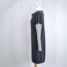 Load image into Gallery viewer, Jaeger Jumper Dress Wool Cashmere Blend Grey Shift Long Sleeves Work Cowl Small
