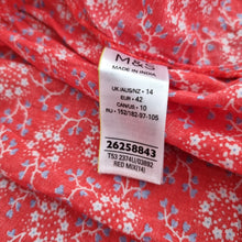 Load image into Gallery viewer, M&amp;S Per Una Blouse UK 14 Red Ditsy Floral Peasant Peplum Long Sleeve Cotton Boho

