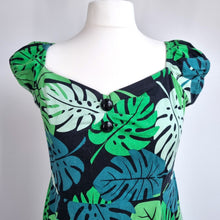 Load image into Gallery viewer, Collectif Dress A Line Monstera Leaf Dolores Stretch Retro Cotton Midi 50s 18
