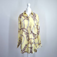 Load image into Gallery viewer, Zara Rope Print Shirt Chain Small Light Yellow Tunic Blouse Satin Long Sleeves
