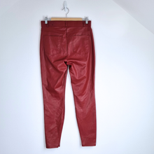 Load image into Gallery viewer, Zara Faux Leather Trousers Large Dark Red Skinny Ankle Zip High Rise Pockets
