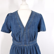 Load image into Gallery viewer, Monsoon Denim Midi Dress Chambray A Line Casual Short Sleeves Pockets Medium
