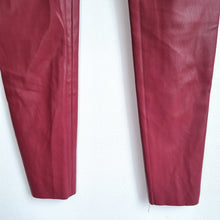 Load image into Gallery viewer, Zara Faux Leather Trousers Burgundy Dark Red Skinny Ankle Zip High Rise XS
