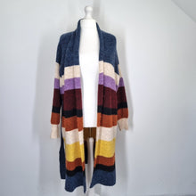 Load image into Gallery viewer, Next Long Cardigan Belted 18 Multicoloured Pockets Striped Coatigan Chunky Knit
