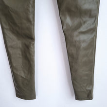 Load image into Gallery viewer, River Island Khaki Trousers UK 8 Faux Leather Skinny Green PU Coated Jeggings
