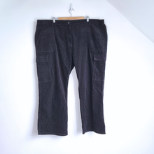 Load image into Gallery viewer, Next Corduroy Cargo Trousers UK 24 R Black Wide Leg High Rise Pockets Cotton
