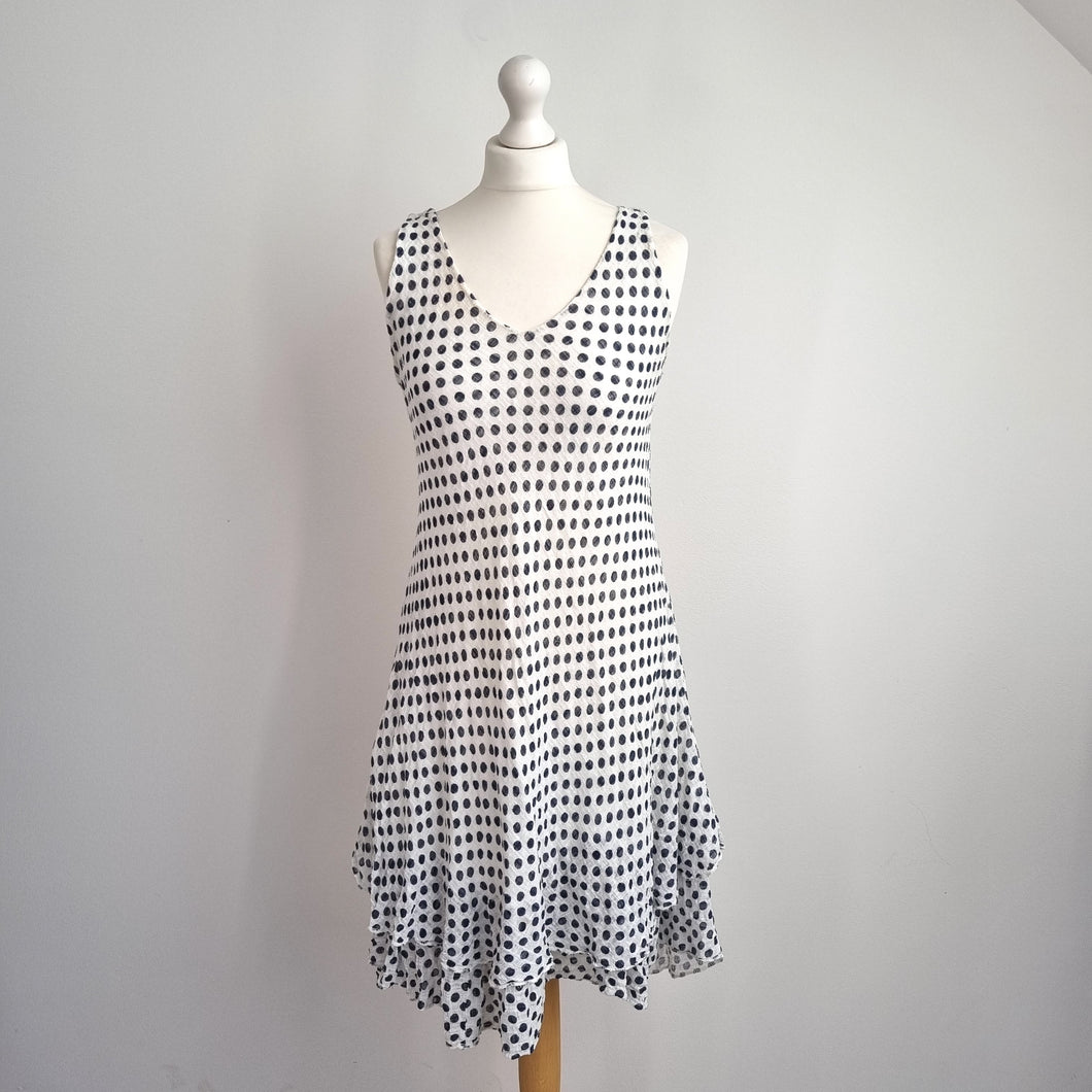 Made in Italy Dress Linen Blend Polka Dots Layered 10 12 White Lined Rara Hem