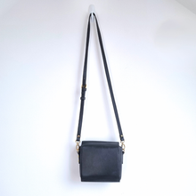 Load image into Gallery viewer, Harrods Black Crossbody Bag Gold Hardware Adjustable Strap Faux Leather Boxy
