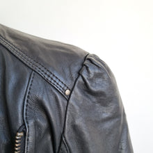 Load image into Gallery viewer, Zara Woman Real Leather Jacket Large Puff Sleeves Black Biker Lambskin Lined
