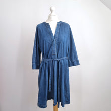 Load image into Gallery viewer, The White Company Denim Dress Belted 14 Pockets Blue Stretch Long Sleeves Jeans
