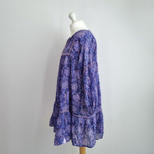 Load image into Gallery viewer, Peony Indian Smock Dress Tunic Floral One Size Purple Mini Cotton Boho Hippie
