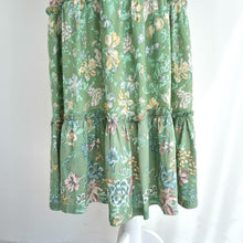 Load image into Gallery viewer, Vintage Prairie Dress Midi Floral Print Mint Green Tiered Peasant Boho 8 10
