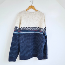 Load image into Gallery viewer, M&amp;S Men&#39;s Jumper Fair Isle Chunky Knit Crew Neck Blue Christmas Sweater 2XL
