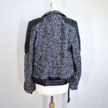 Load image into Gallery viewer, Capsule Tweed Biker Jacket UK 10 12 Faux Leather Boucle Wool Blue NEW T4 Work
