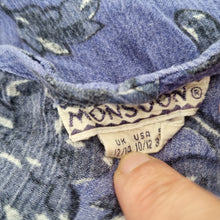 Load image into Gallery viewer, Vintage Monsoon Top Indian Block Print Blue Button Down Floral Boho Hippie 12 14

