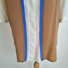 Load image into Gallery viewer, Vintage St Michael Blouse Top 80s Colourblock Tan Blue Mock Neck Button 12 14 16
